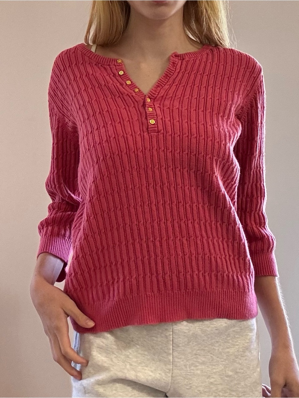 Karen Scott 3/4 Sleeve Henley Sweater